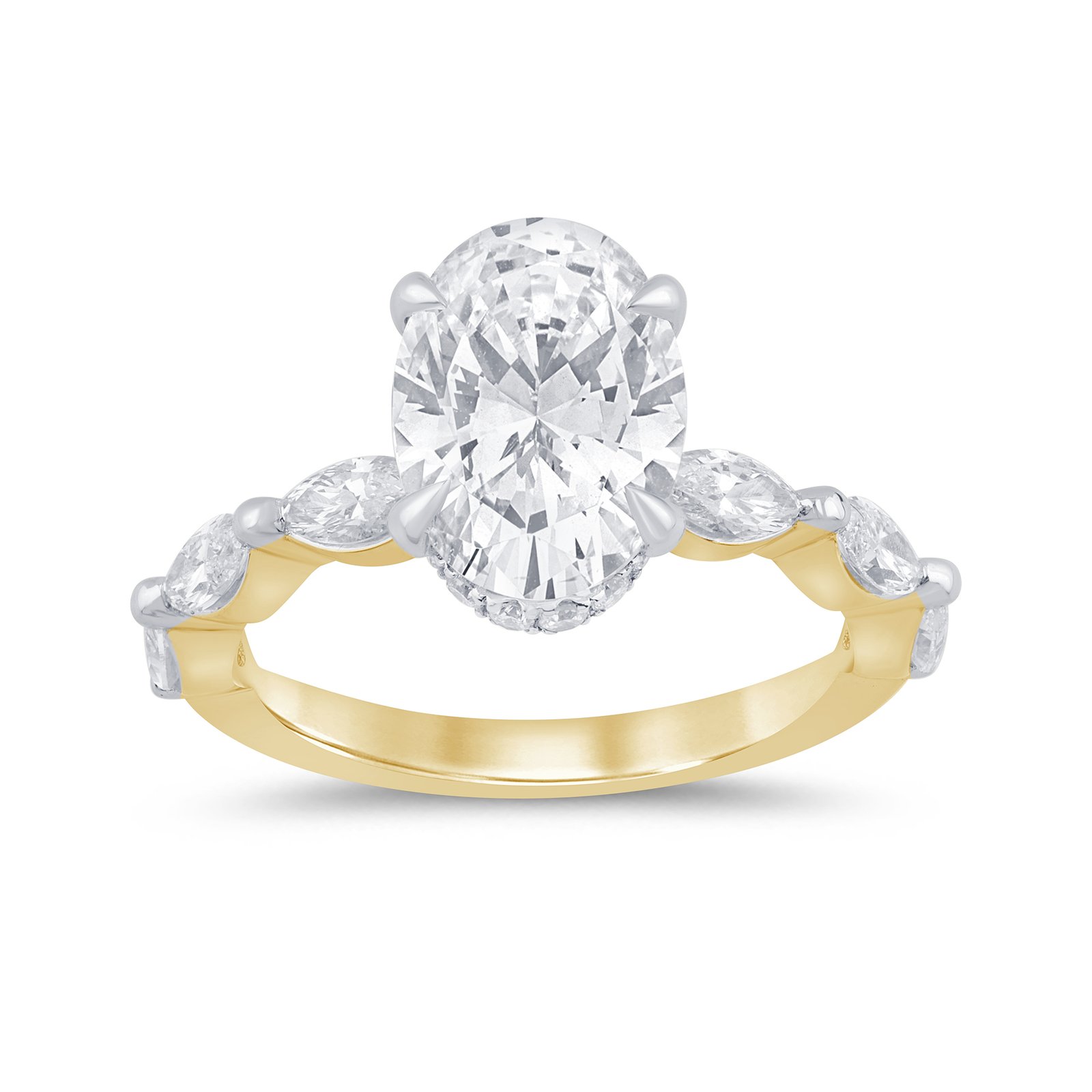 LG - 14K 3.97CT D-RING LDS MARQ/OVL/RDS CNTR 3.01CT "CERTIFIED"